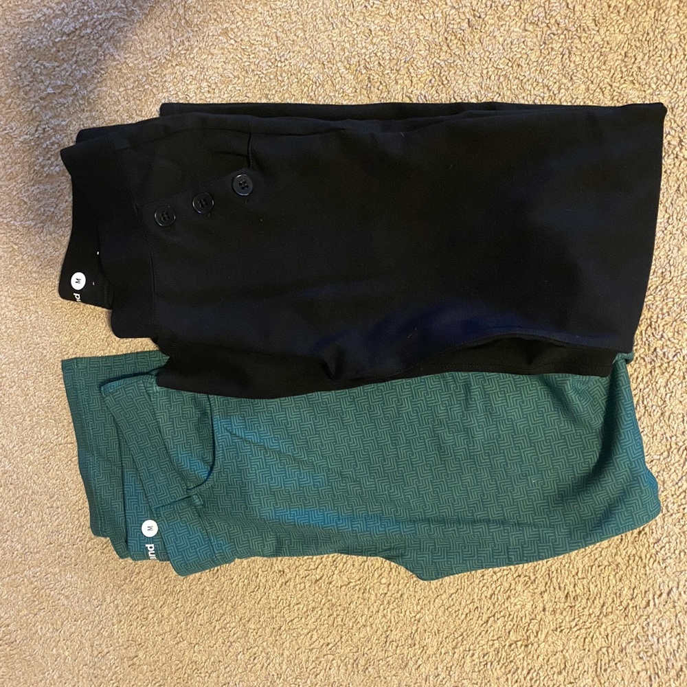 Betabrand, yoga dress pant, pockets, straight leg, boot cut, black, green
